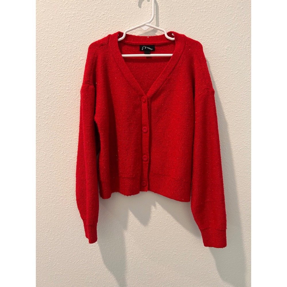 Art‎ Class Kids Red Sparkle Cardigan Sweater Size L 10-12 V Neck Button Front